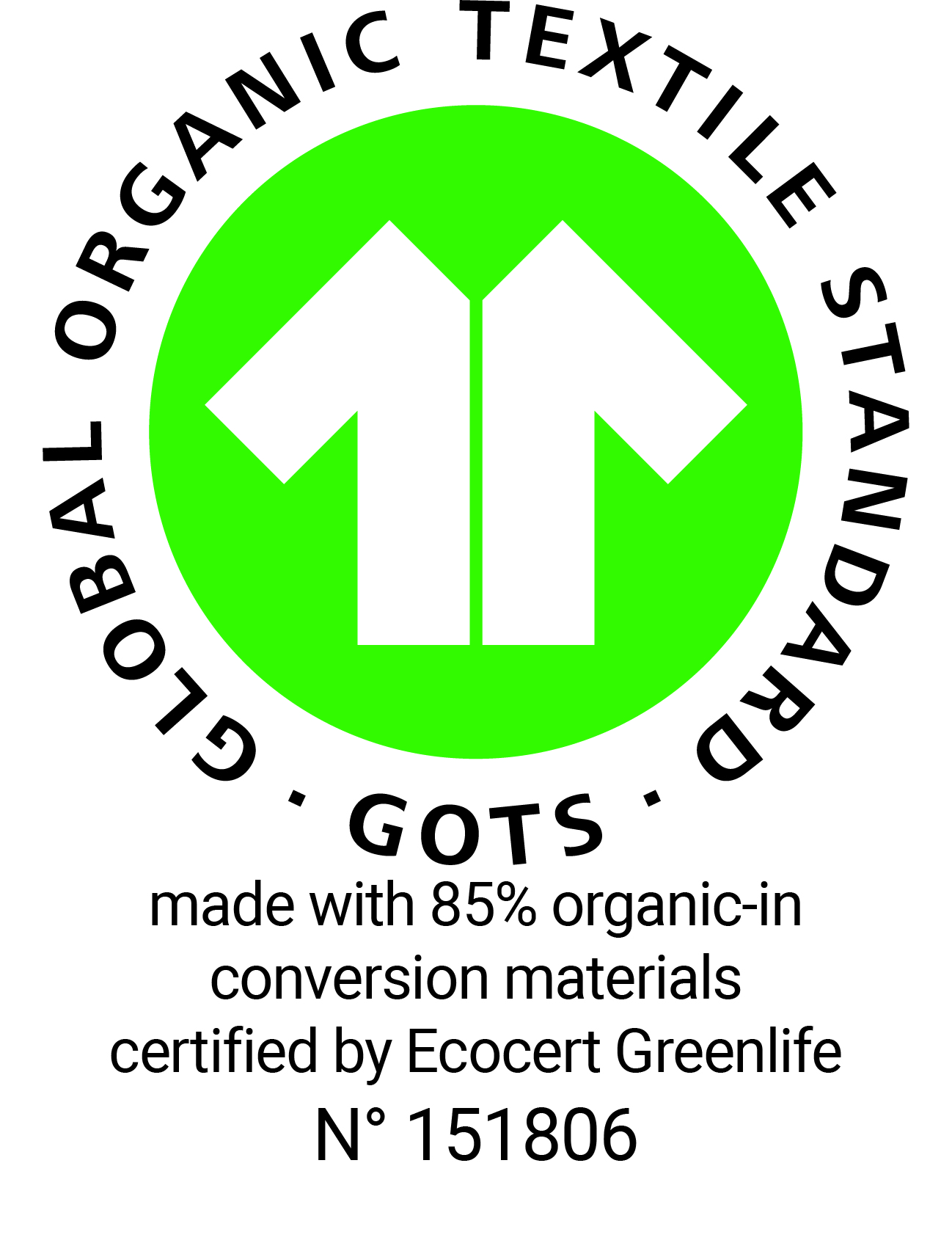 85% organic in conversion certified by Ecocert Greenlife N° 151806