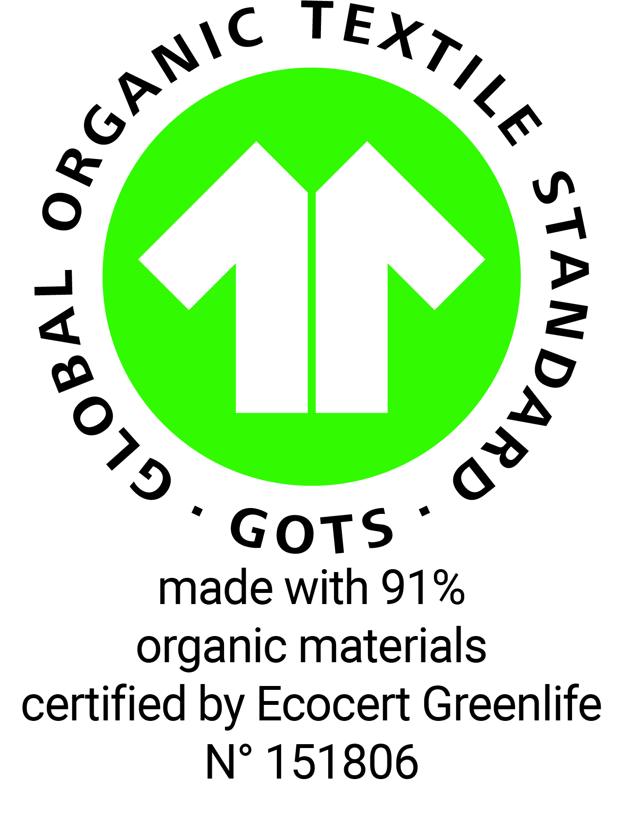91% organic certified by Ecocert Greenlife N° 151806